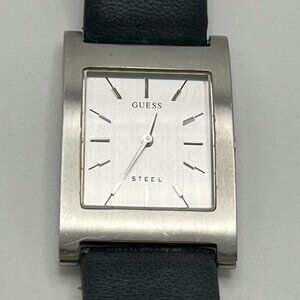 Guess Steel Ladies Watch Silver White Black Leather Strap Working